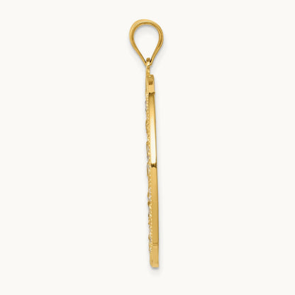 Diamond-cut Circle Pendant, 14K with Rhodium