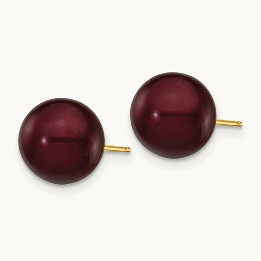9- Brown Round Freshwater Cultured Pearl Stud Post Earrings, 10mm, 14K