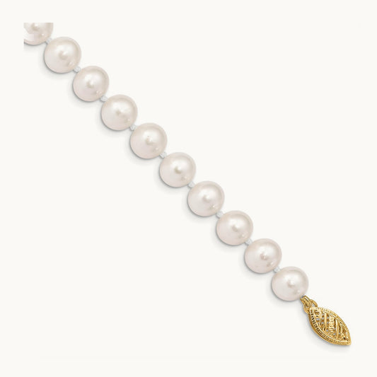 7- White Near Round Freshwater Cultured Pearl Bracelet, 8mm, 14K