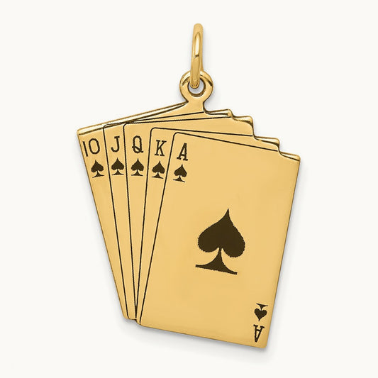 Enameled Royal Flush Playing Cards Charm, 14K