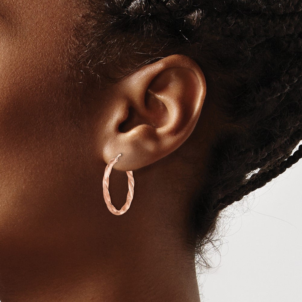 Twisted Satin Diamond-Cut Hoop Earrings — 14K Rose Gold, 26mm