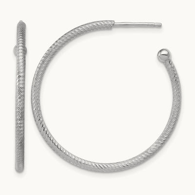 Rhodium-plated Diamond-cut Post C-Hoop Earrings — 33x2mm