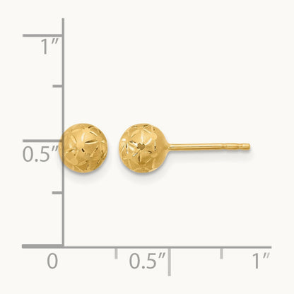 Polished/Satin and Diamond-cut Ball Post Earrings — 10K Yellow Gold