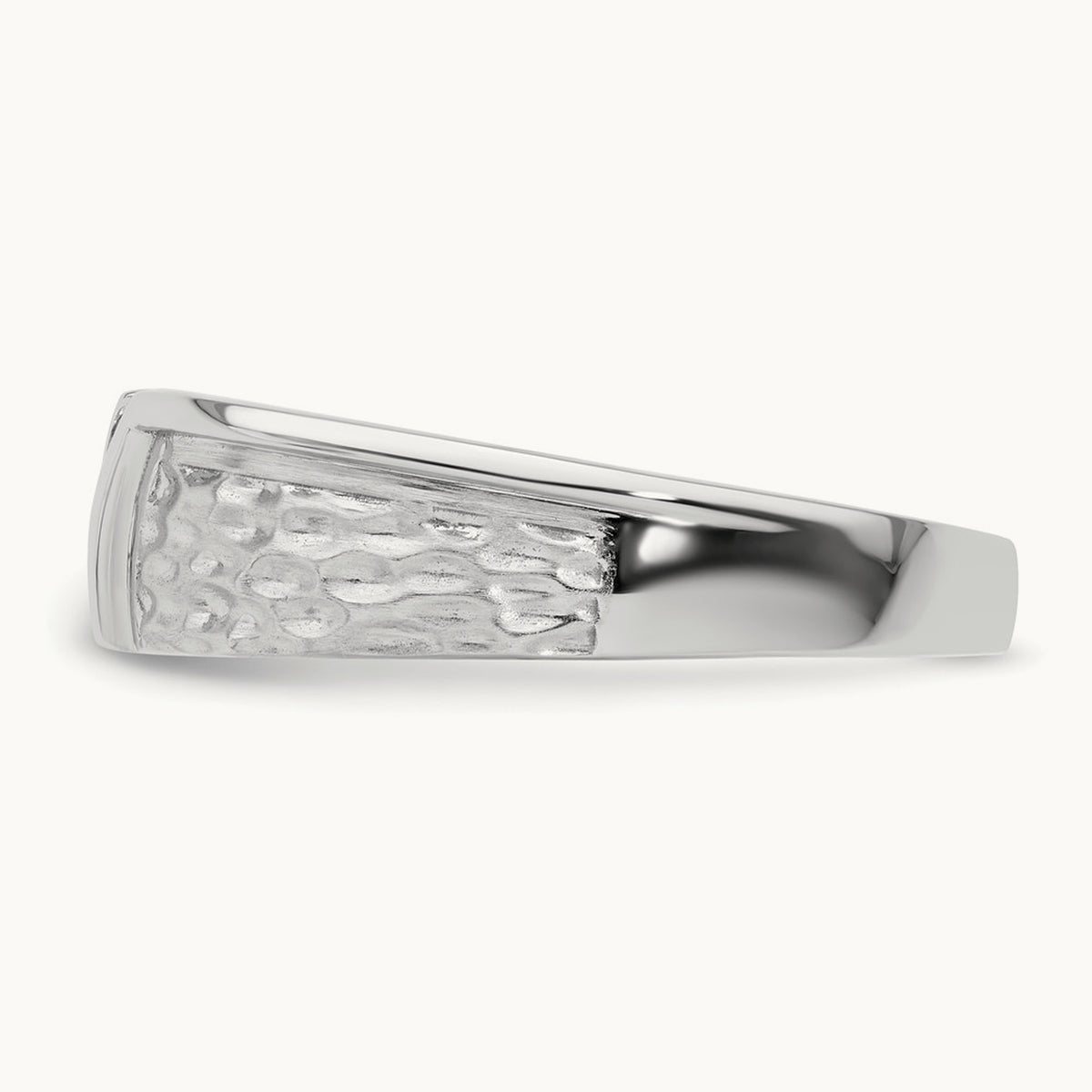 Polish & Satin Hammered Diamond Mens Wedding Band, 14K White Gold