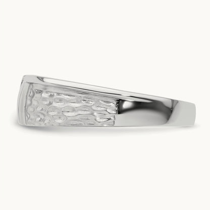 Polish & Satin Hammered Diamond Mens Wedding Band, 14K White Gold