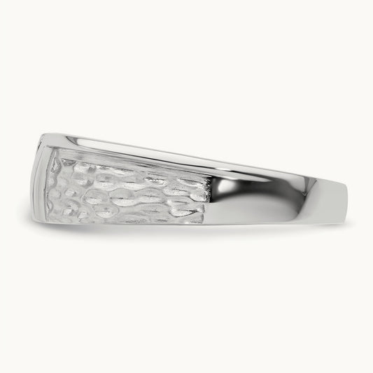 Polish & Satin Hammered Diamond Mens Wedding Band, 14K White Gold