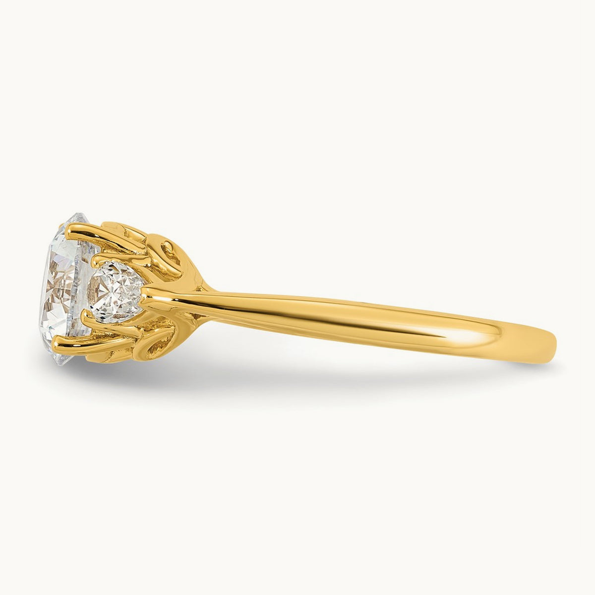 Round with Pear 3 Stone Engagement Ring, 1.25-3.50 ct tw Lab-Grown Diamond — 1 7/8 ct, 14K Yellow Gold