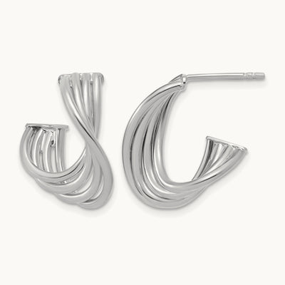 w/Rhodium-plating Polished 3-Row Twist J-Hoop Post Earrings, 10K — Leslie's