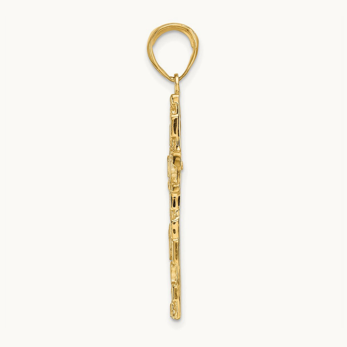 Polished/Textured Nugget Style Cross Pendant — 14K Yellow Gold