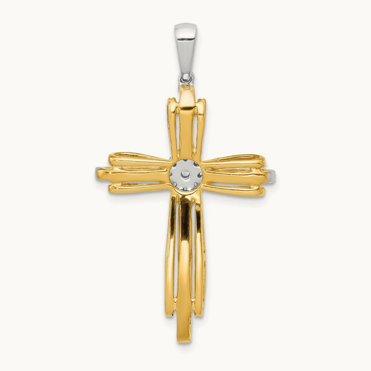 Diamond Passion Cross Pendant — 14K Two-Tone Gold, 40mm