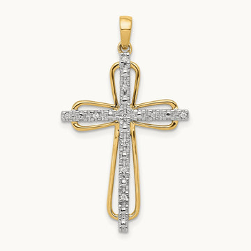 & Rhodium .06ct. Diamond Cross Pendant, 14K