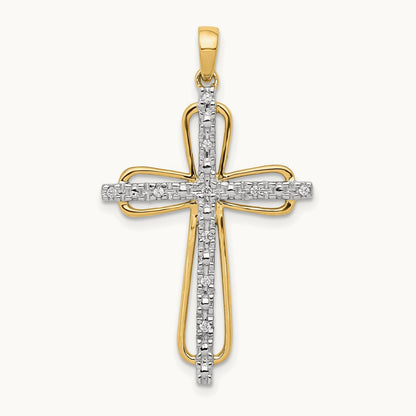 & Rhodium .06ct. Diamond Cross Pendant, 14K