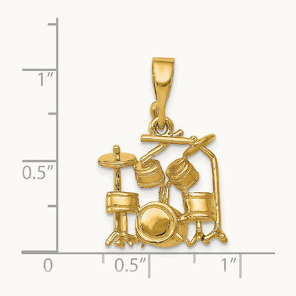3D Drum Set Charm, 14K