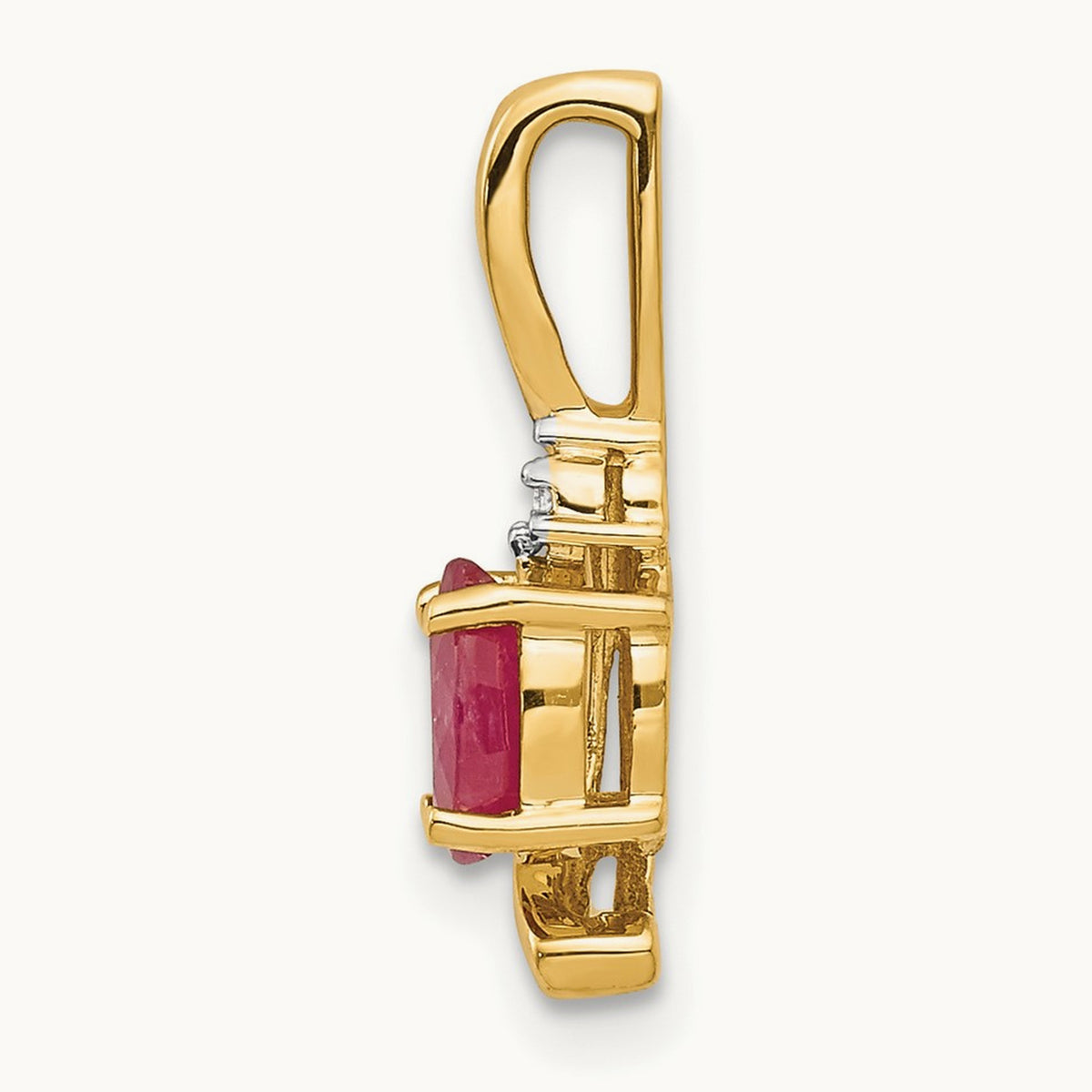 Ruby and Diamond Pendant — 14K Yellow Gold, 17mm