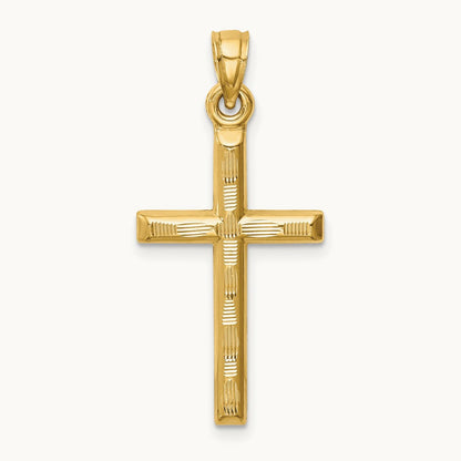 Hollow Diamond-cut Cross Pendant, 14K