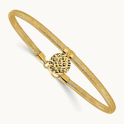 Polished Stretch/Mesh Diamond-cut Disc Bracelet, 14K — Leslie's