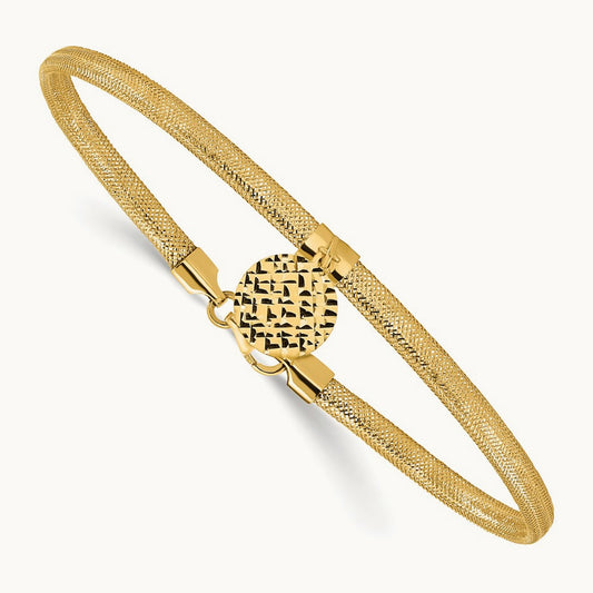 Polished Stretch/Mesh Diamond-cut Disc Bracelet, 14K — Leslie's