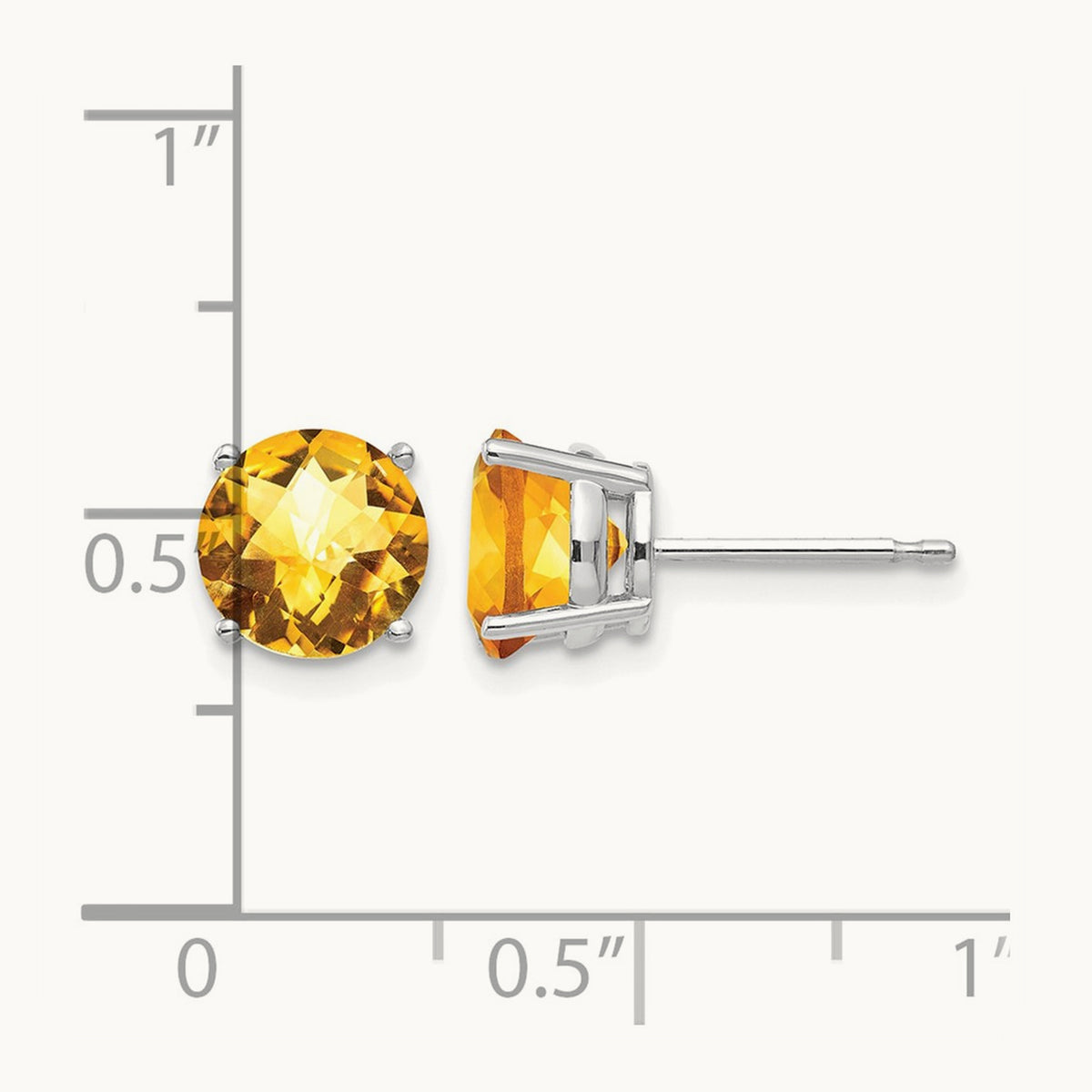 Citrine Checker Earrings, 7mm, 14K White Gold