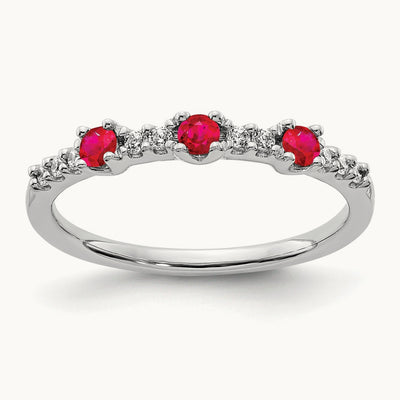 Diamond and Ruby 3-Stone Ring, 14K White Gold