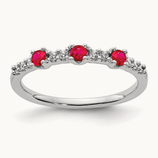 Diamond and Ruby 3-Stone Ring, 14K White Gold