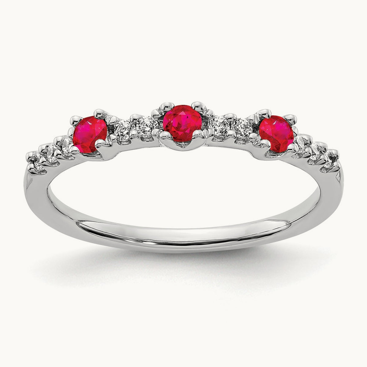 Diamond and Ruby 3-Stone Ring, 14K White Gold