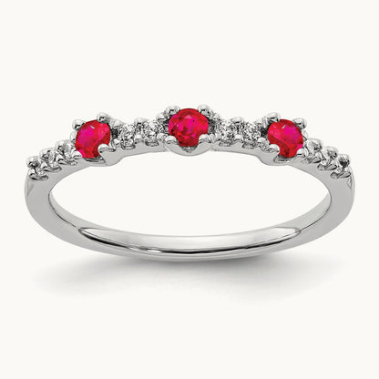 Diamond and Ruby 3-Stone Ring, 14K White Gold