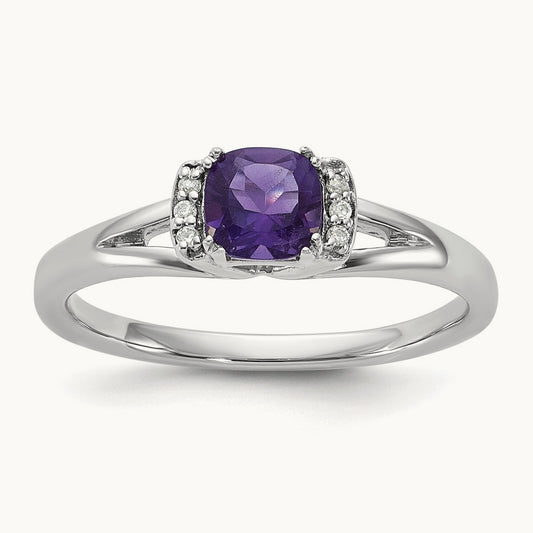 Polished Diamond and Amethyst Fashion Ring, 14K White Gold