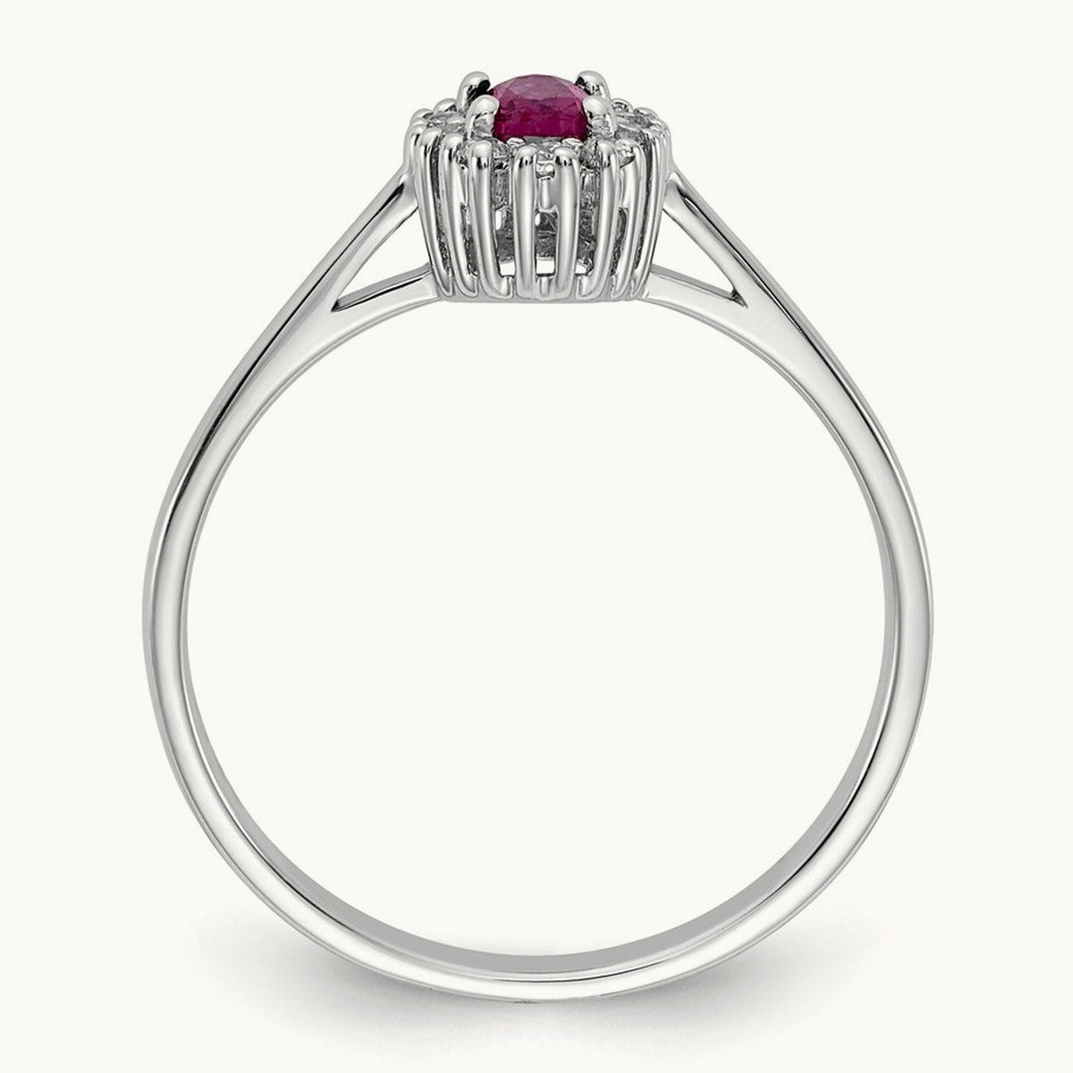 Diamond and Oval Ruby Halo Ring, 14K White Gold