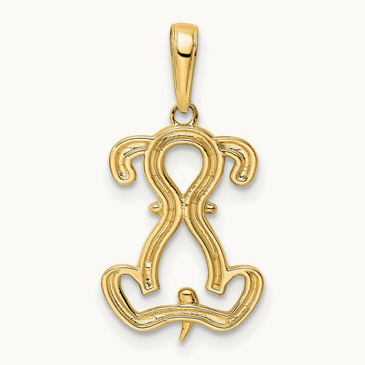 Diamond-cut Sitting Puppy Pendant, 14K with White Rhodium