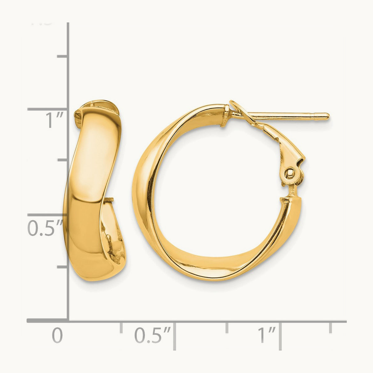 High Polished Wavy Omega Back Hoop Earrings — 14K Yellow Gold