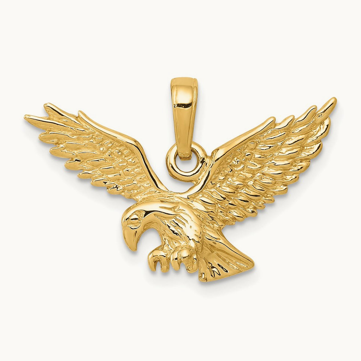 Solid Polished Eagle Landing Pendant — 14K Yellow Gold