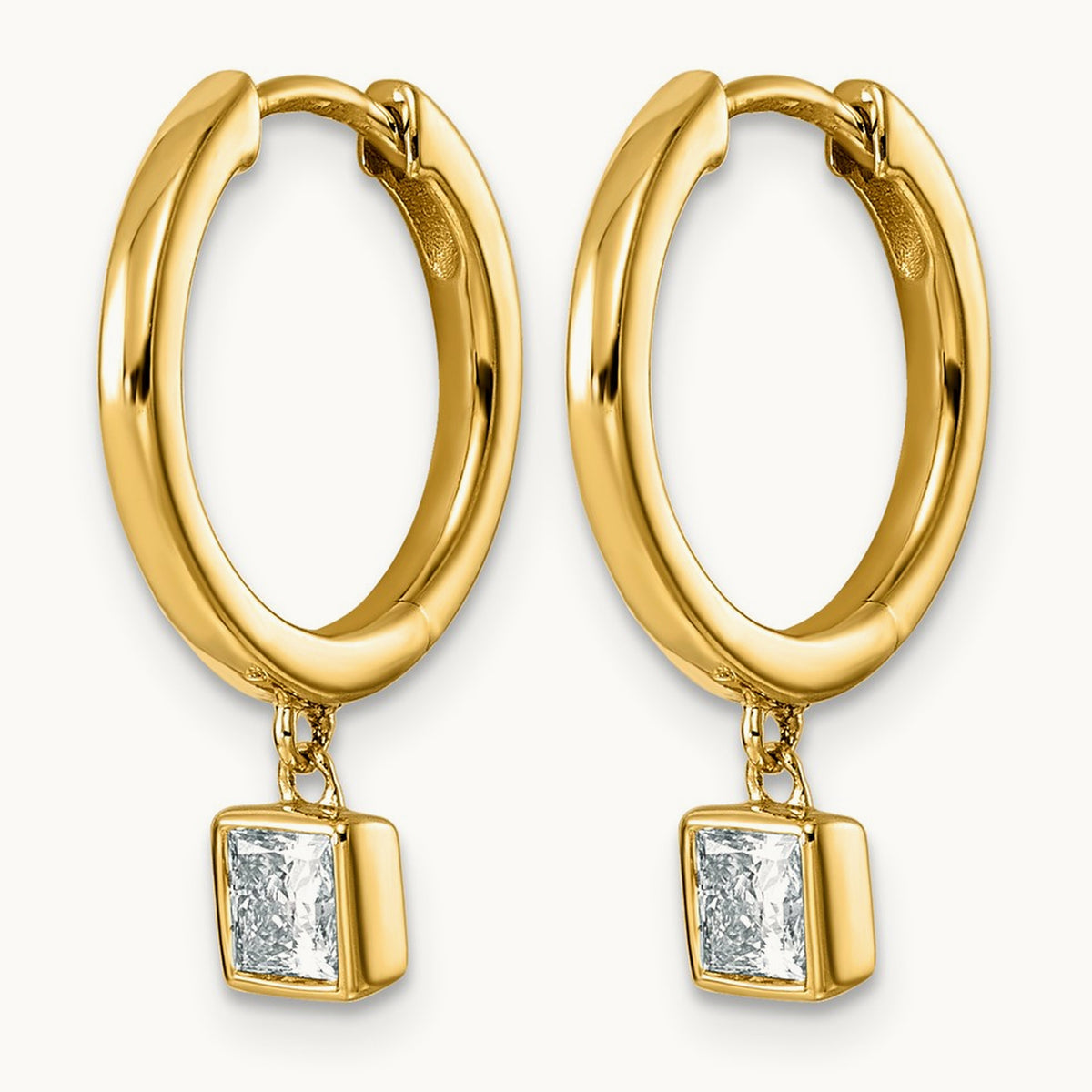 Dangle Princess Bezel Hoop Earrings, 0.25-0.50 ct tw Lab-Grown Diamond — 1/2 ct, 14K Yellow Gold