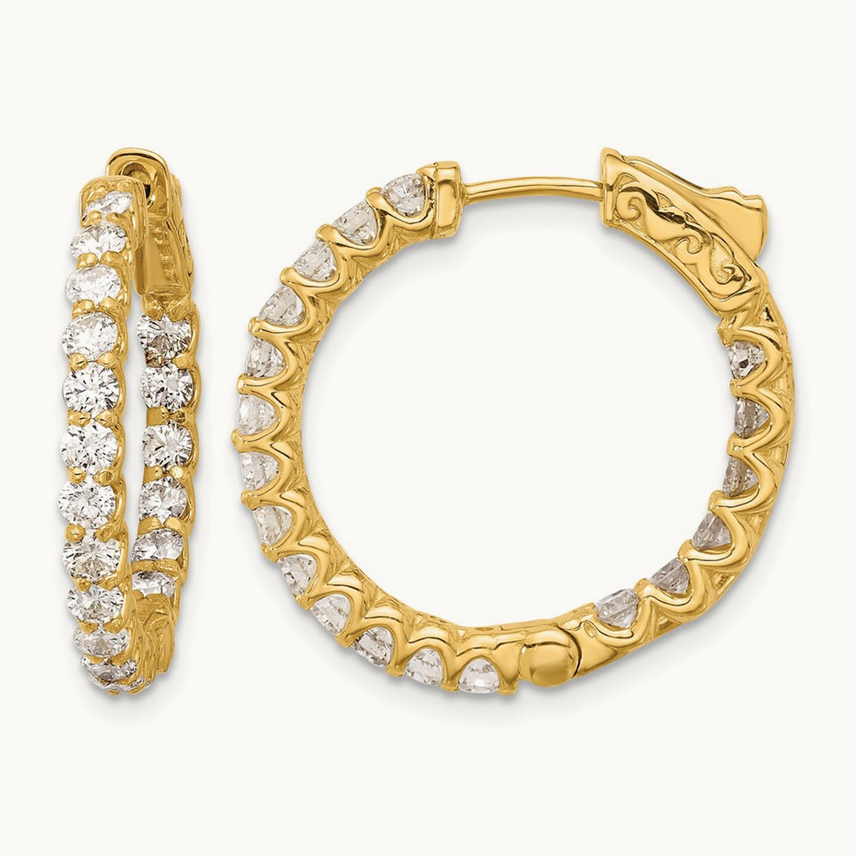 1.55ct. 38- In/Out Hoop w/ Safety Clasp Earrings, 2.5mm, 14K