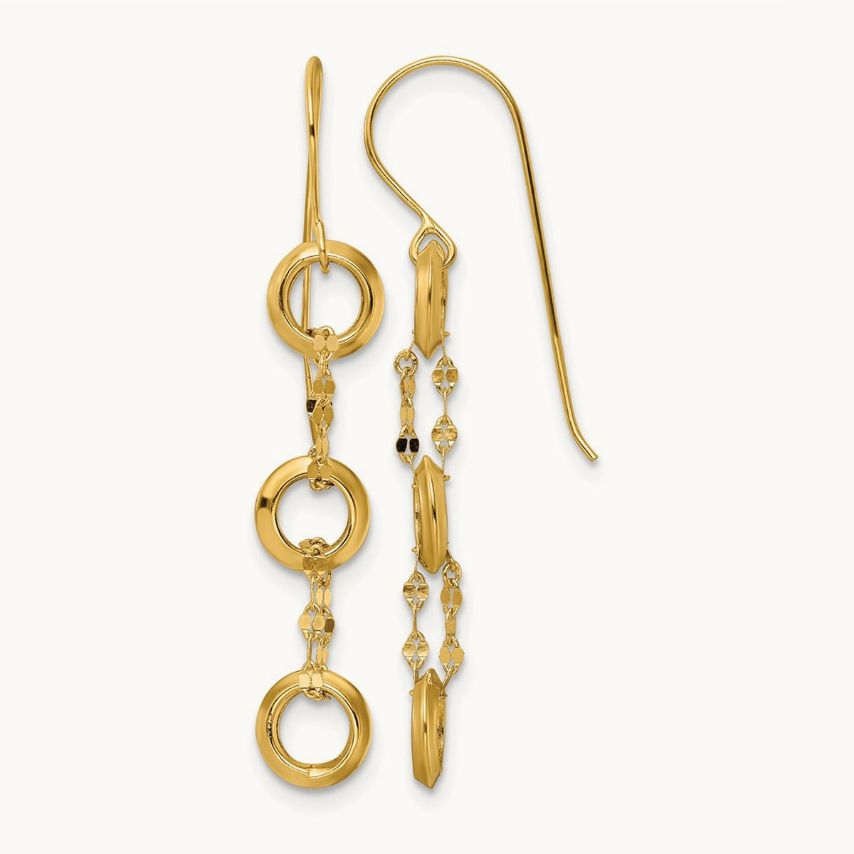 Three Circle Dangle Earrings, 14K