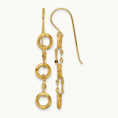 Three Circle Dangle Earrings, 14K