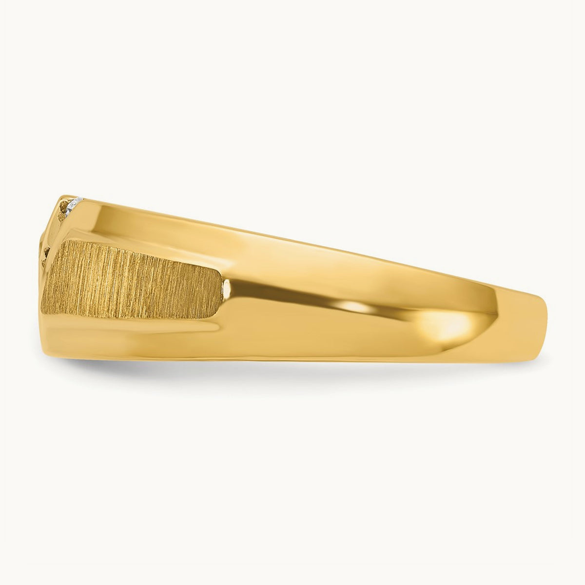 Men's Polished and Satin 3-Stone Diamond Ring — 14K Yellow Gold & Rhodium, 0.27 ct