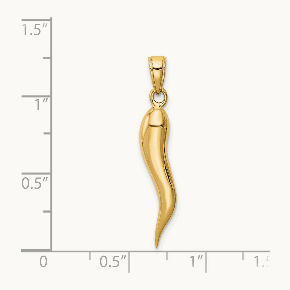 Large 3D Italian Horn Pendant — 14K Yellow Gold