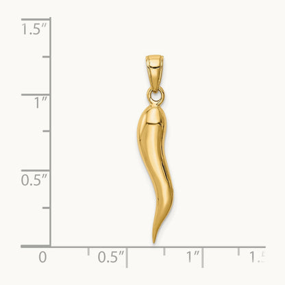 Large 3D Italian Horn Pendant — 14K Yellow Gold