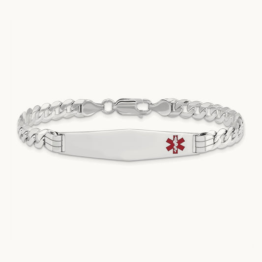 WG Medical Soft Diamond Shape Red Enamel Flat Curb Link ID Bracelet, 14K