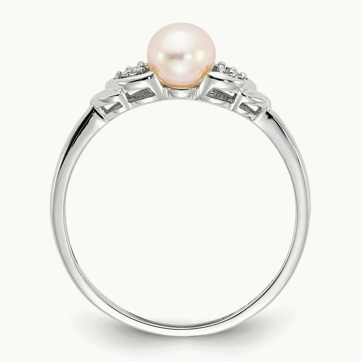 Freshwater Cultured Pearl and Diamond Ring — 14K White Gold, 0.01 ct, 7