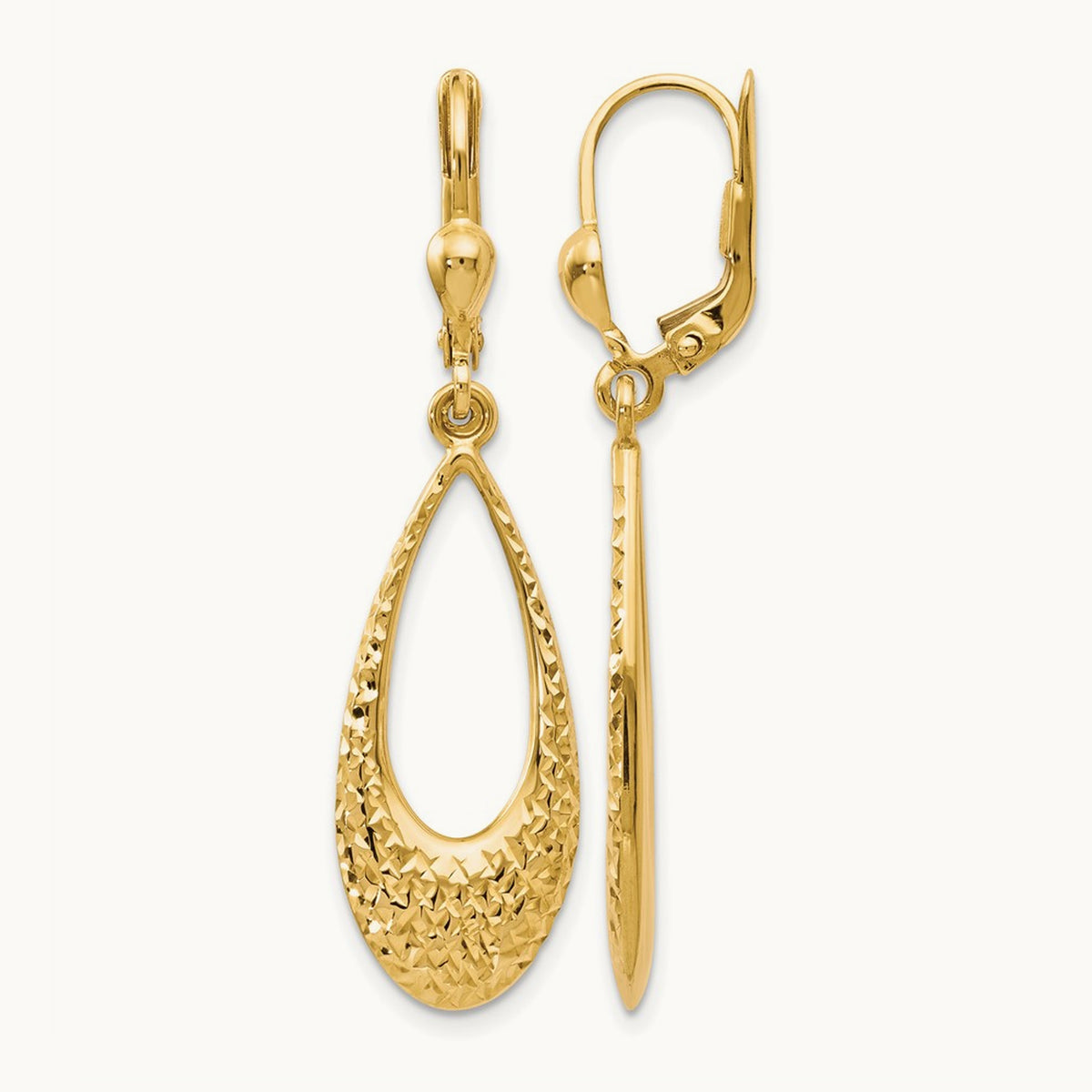 Polished and Diamond-cut Leverback Earrings — 10K Yellow Gold, 43mm