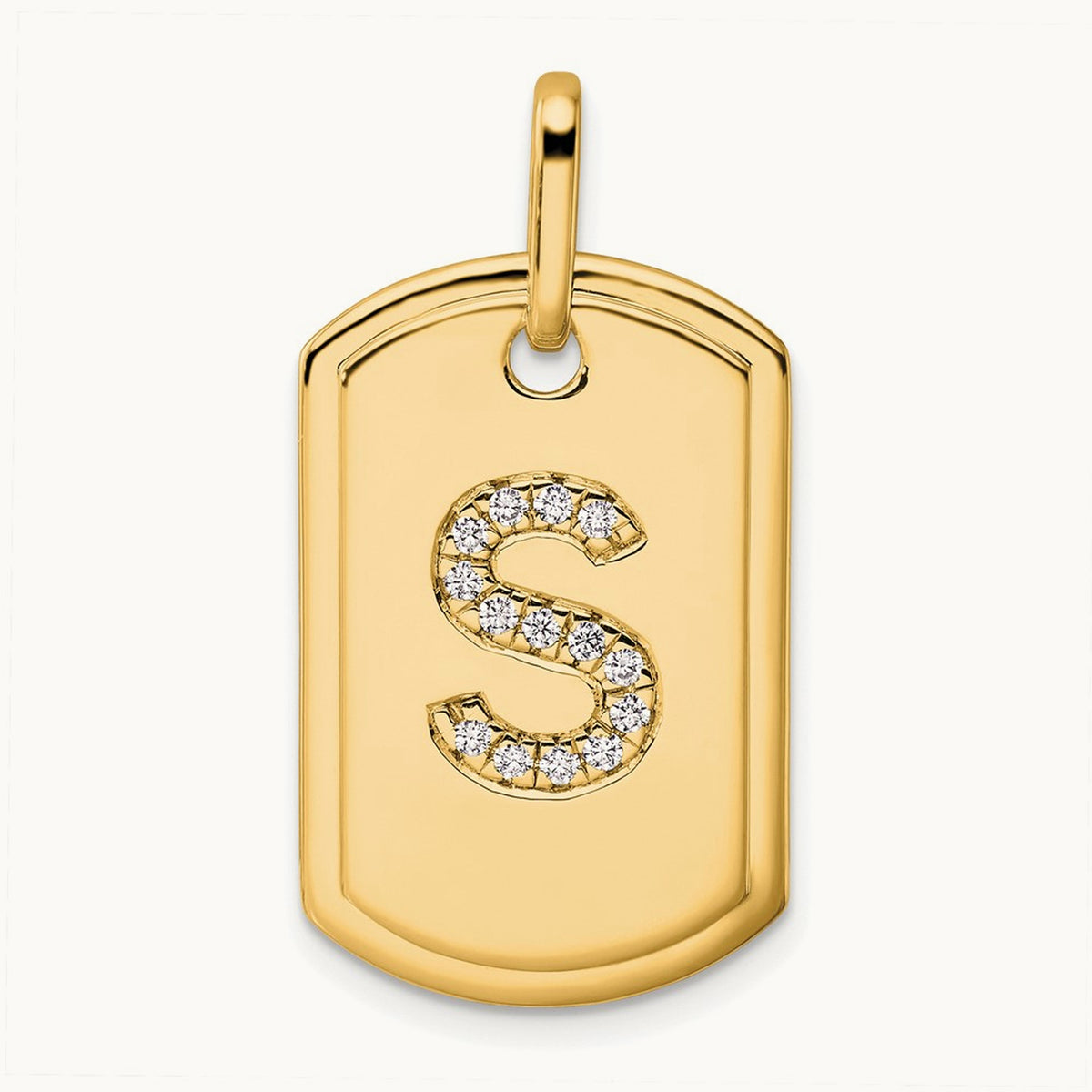 Diamond Dog Tag Charm — 14K Yellow Gold, S