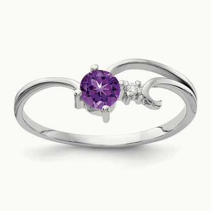 Amethyst AA Diamond ring, 4mm, 14K White Gold