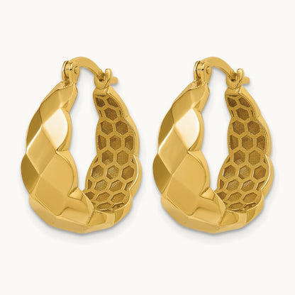Polished Faceted Hoop Earrings, 14K — Leslie's