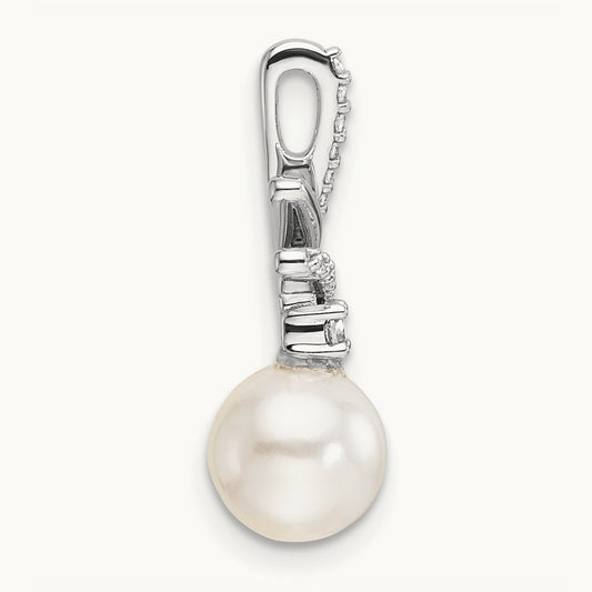 Polished Diamond and Pearl Chain Slide — 14K White Gold