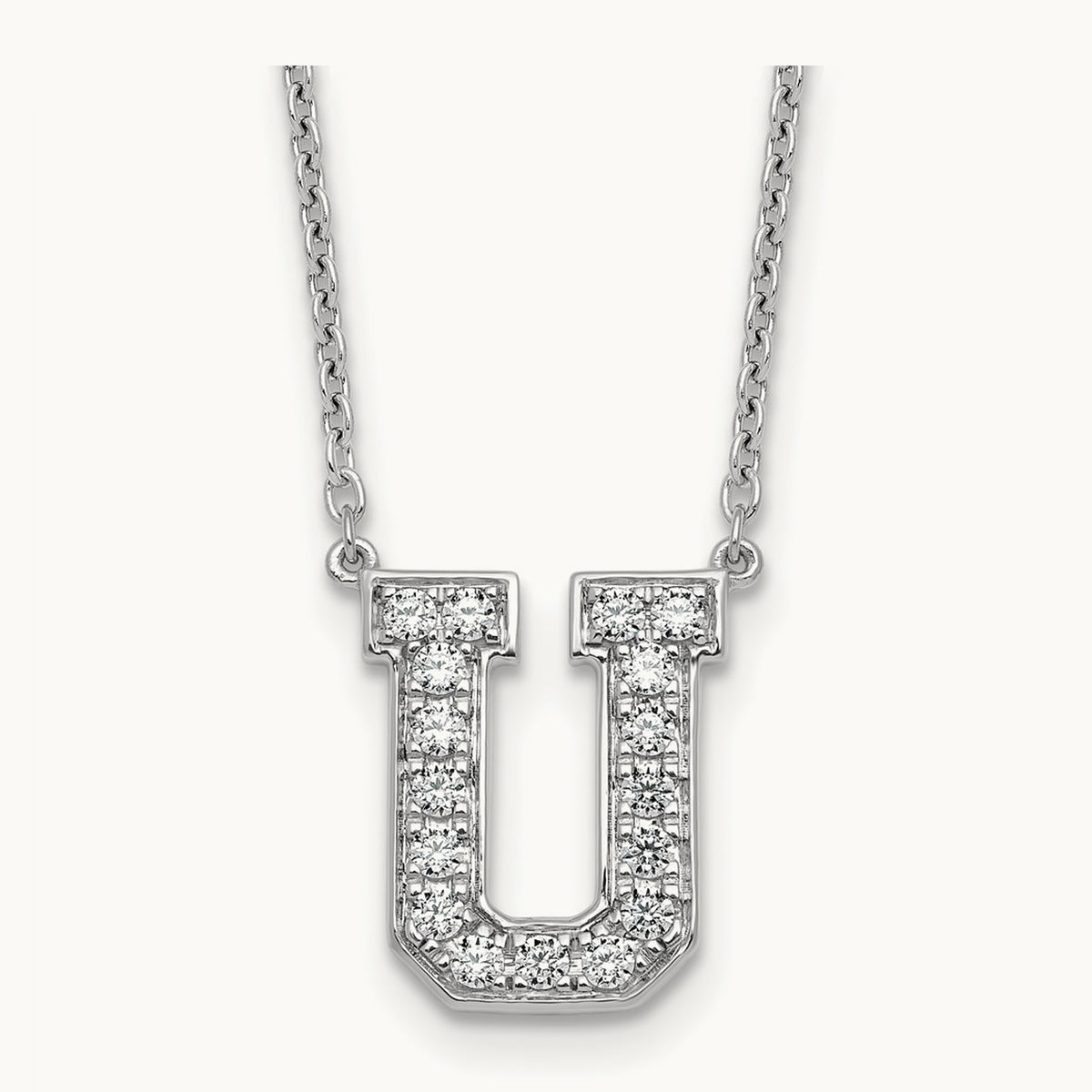 Initial Necklace — 14K White Gold, U, 3/8 ct