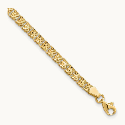 Polished and Diamond-cut Fancy Link Bracelet, 14K