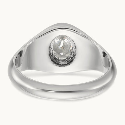 Oval Men's Ring, 1.00 ct tw Lab-Grown Diamond — 14K White Gold