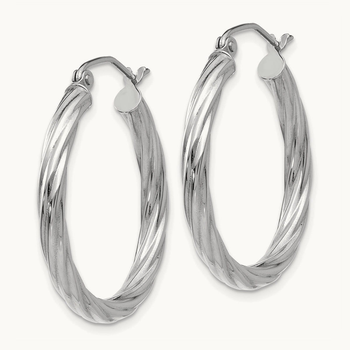 Rope Twist Hoop Earrings — 14K White Gold, 20mm, 3.25mm