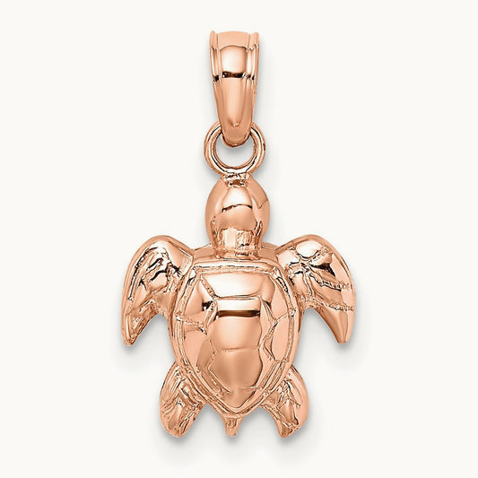 Textured Mini Sea Turtle Charm — 14K Rose Gold